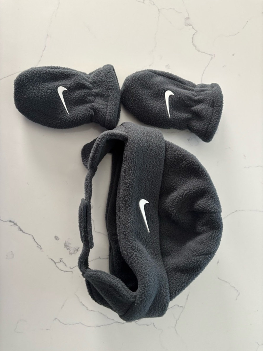 Nike Black Fleece Headband and Mittens Set with White Swoosh